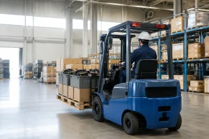 自動車ハーネスの製品パレット運搬の作業風景（豊田市）