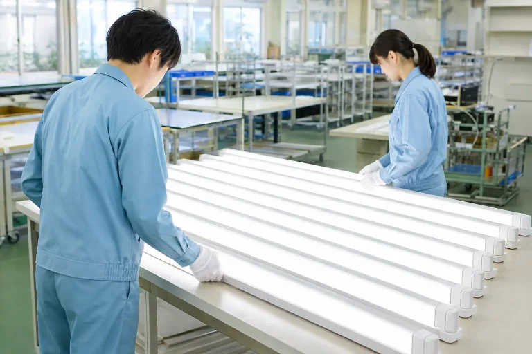 照明機器の組立業務の作業風景（小野市）