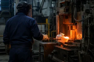 アルミ製品の鋳造の作業風景（安城市）