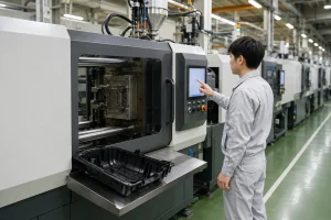プラスチック部品の射出成型機オペレーターの作業風景（豊田市）