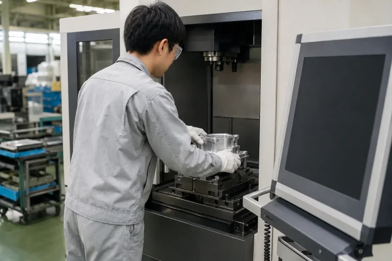 工場内での自動車部品加工