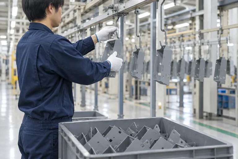 塗装前製品のラッキング（吊り掛け）スタッフ（2交替）